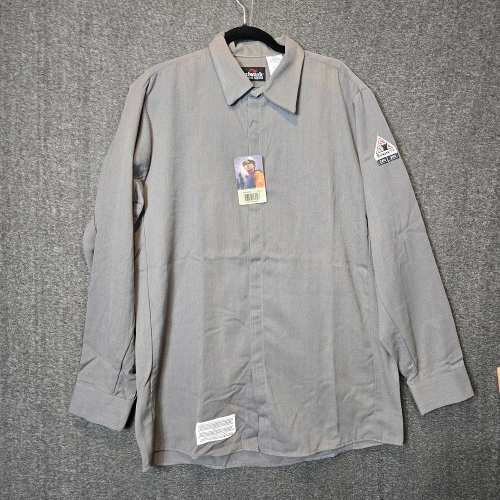 Bulwark FR SLS2 Concealed Gripper Pocketless Flame Resistant‎ Work Shirt Gray L